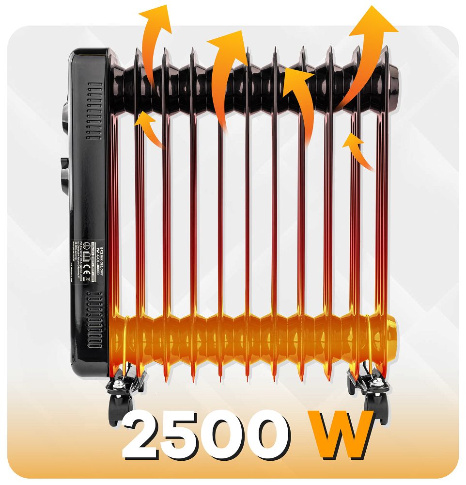 Radiator cu ulei PM-GOL-3000D, 2500 W, 11 elementi, termostat reglabil, Powermat PM1399