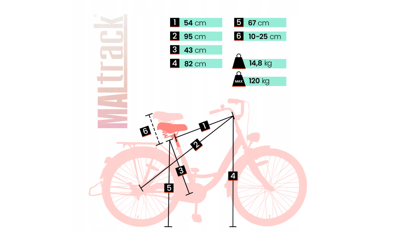Bicicleta de oras dama 26x1,75, albastru mare, 17 kg, capacitate maxima 120 kg, MalTrack 111661