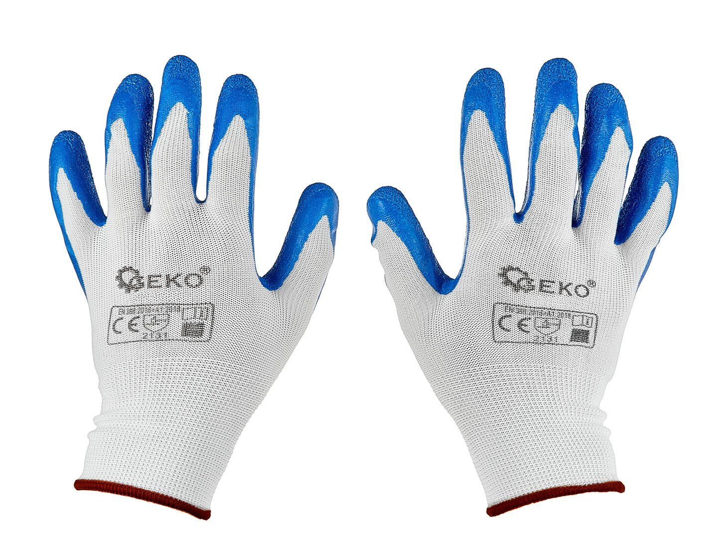 Manusi de protectie din poliester acoperite cu latex, marimea 9, alb / albastru, Geko G75048