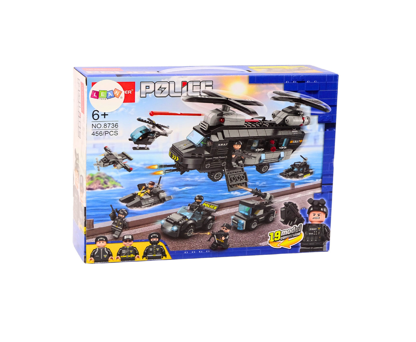 Set de constructie Politia Fortelor Speciale, 30 x 23 x 9 cm, 456 piese, Lean 18306