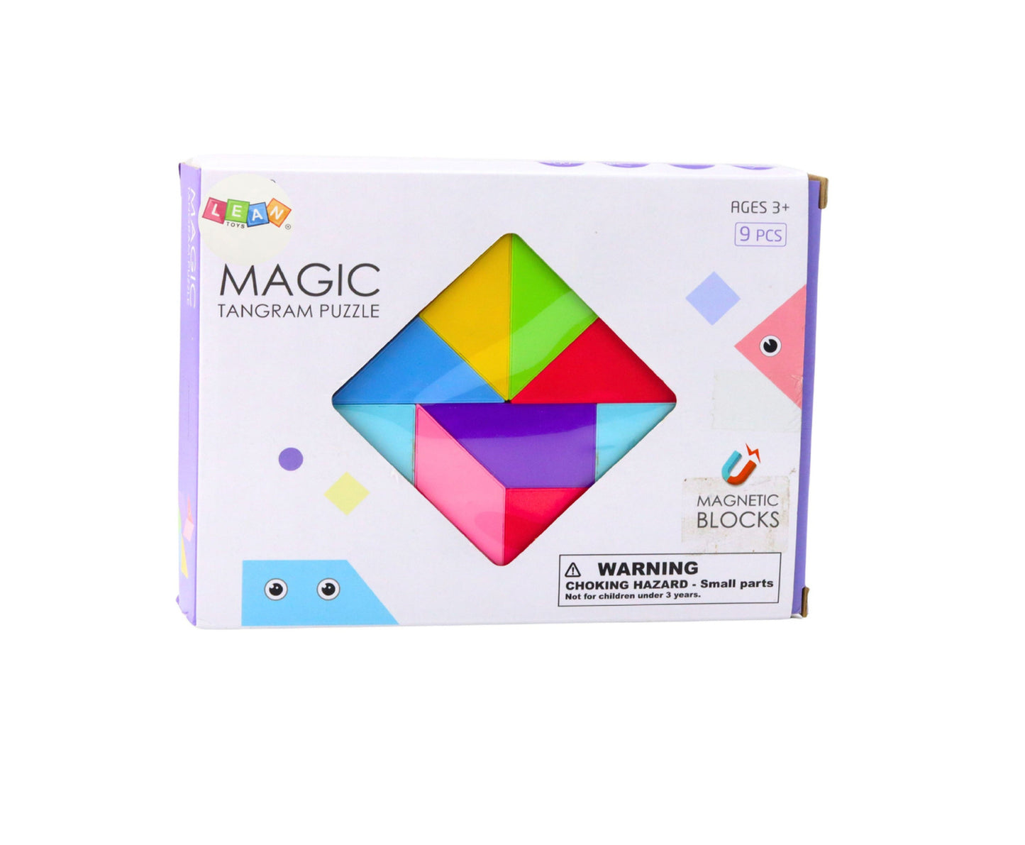 Set blocuri magnetice Tangram, 9 piese, multicolor, 22x17,5x4,5cm, Lean 23552