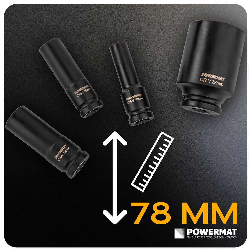 Set chei tubulare de impact HEX PM-ZNU-1038T, 10-38 mm, 1/2", 20 bucati, Powermat PM1382