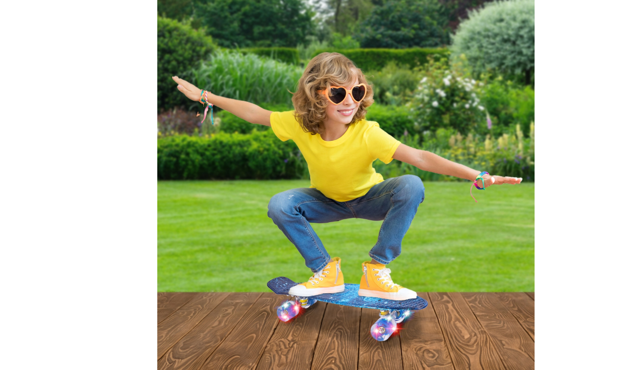 Skateboard cu LED-uri pentru copii Glowing Galaxy, 56 x 15 cm, MalPlay ML110911