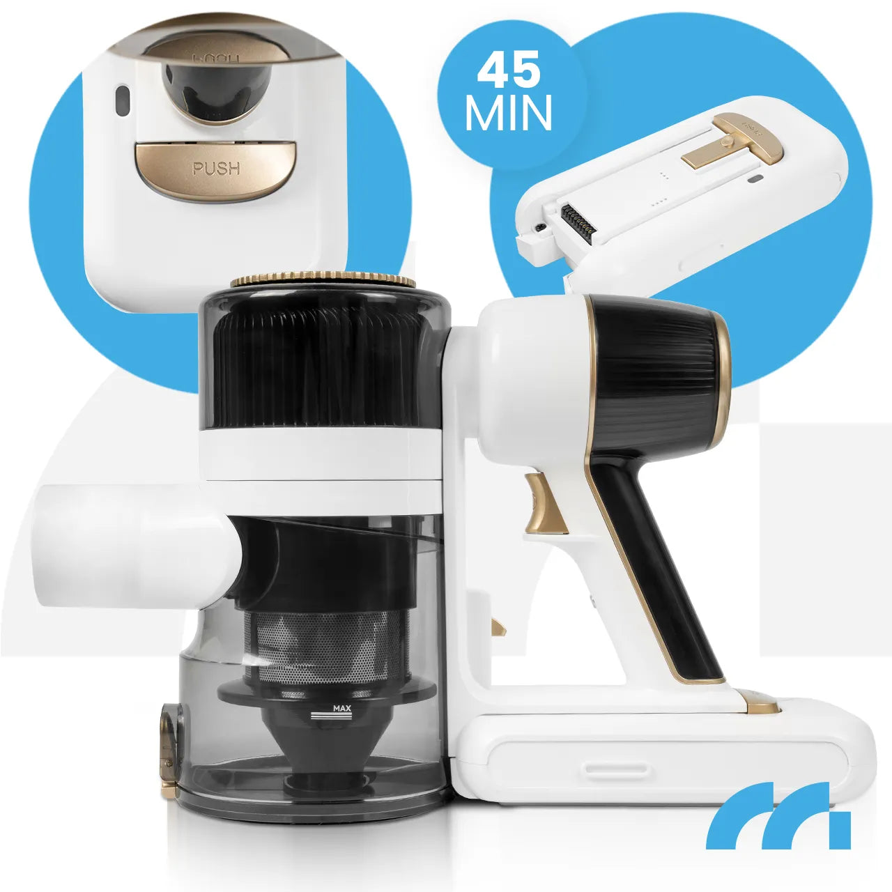 Aspirator vertical fara fir Turbocyclone PRO1000, 30 KPA, capacitate 600 ml, iluminare LED, set accesorii, MalTec 113250