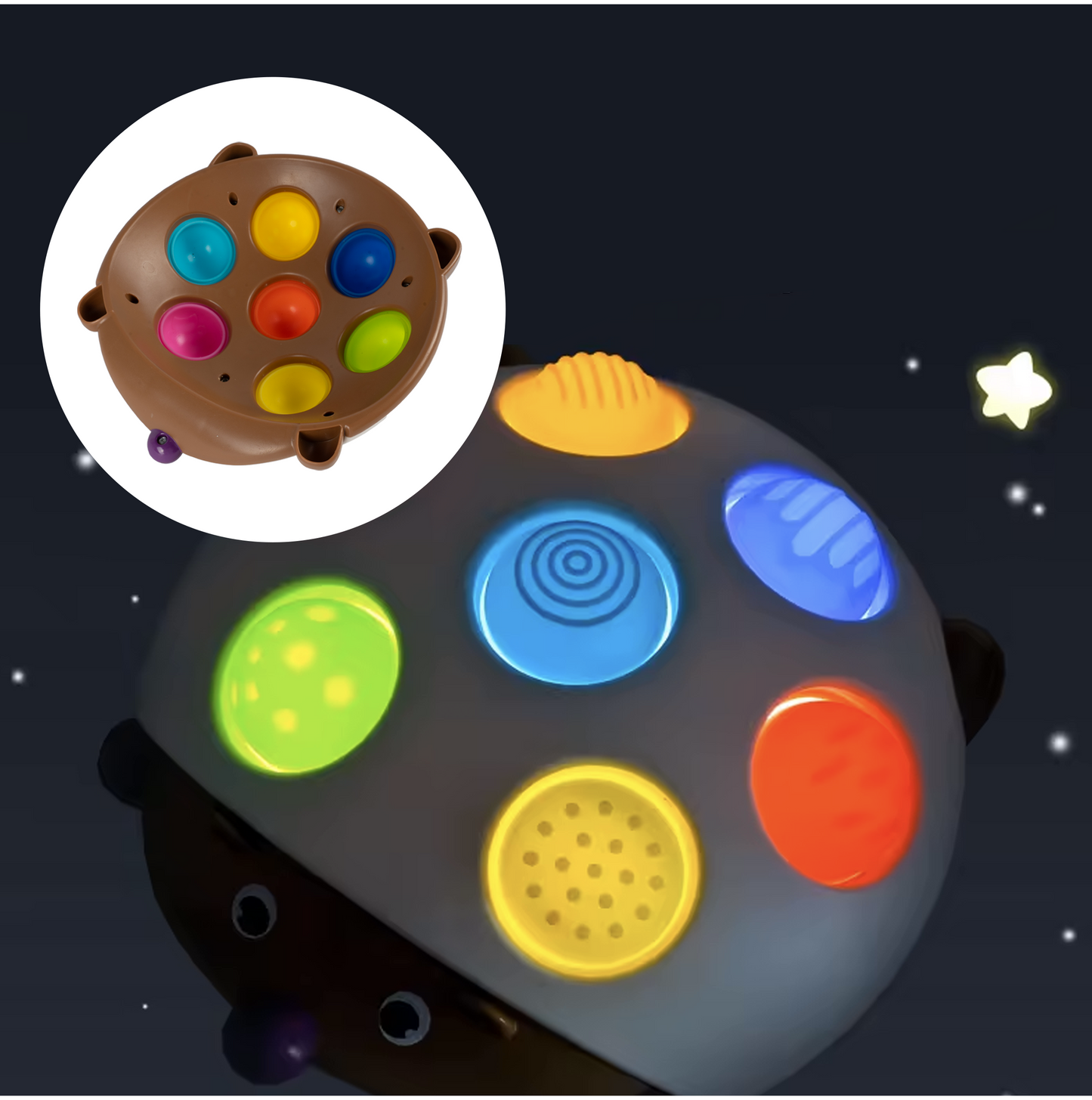 Jucarie senzoriala Pop-It arici, 16cm x 15.5cm x 4cm, MalPlay 111573