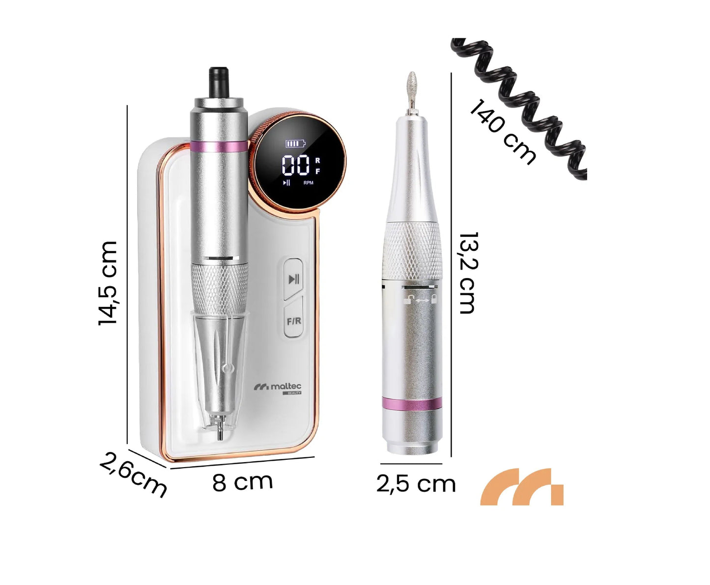 Set Pila electrica pentru unghii cu 12 freze interschimbabile Beauty ND6, 50 W, MalTec 112099