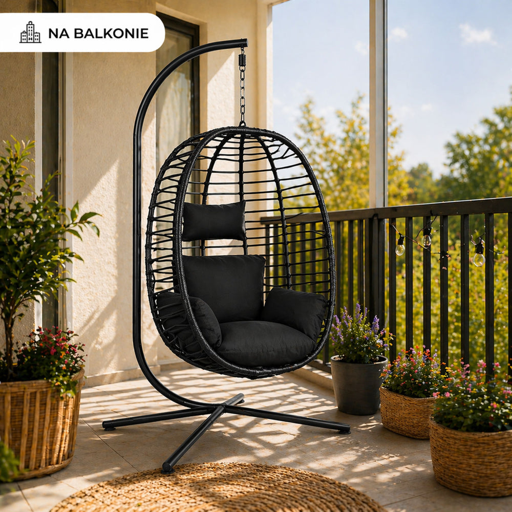 Balansoar suspendat de gradina Cocoon, negru, 194 cm, Lean 30646