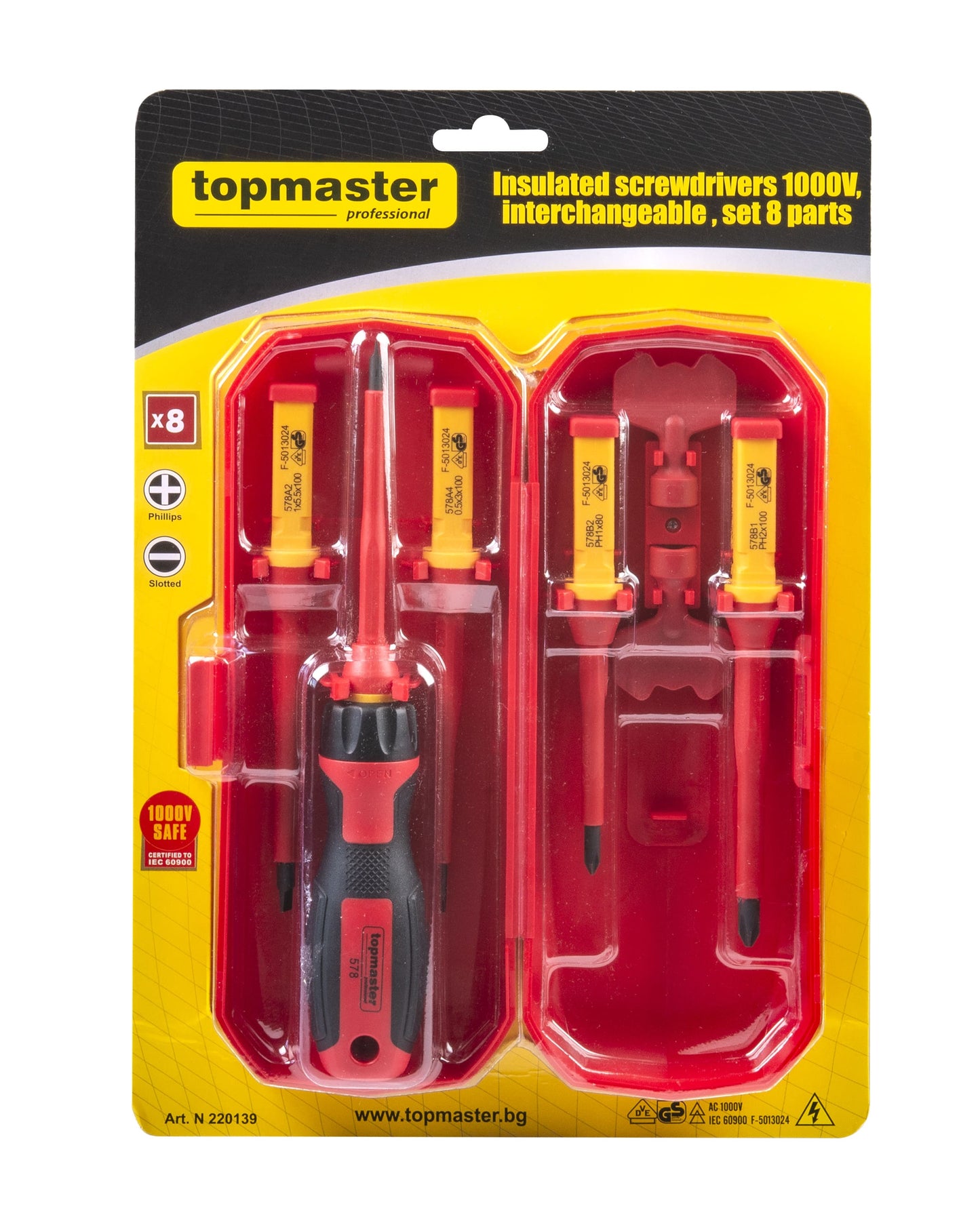 Set 8 surubelnite izolate VDE 1000V cu maner unic, Topmaster 220139