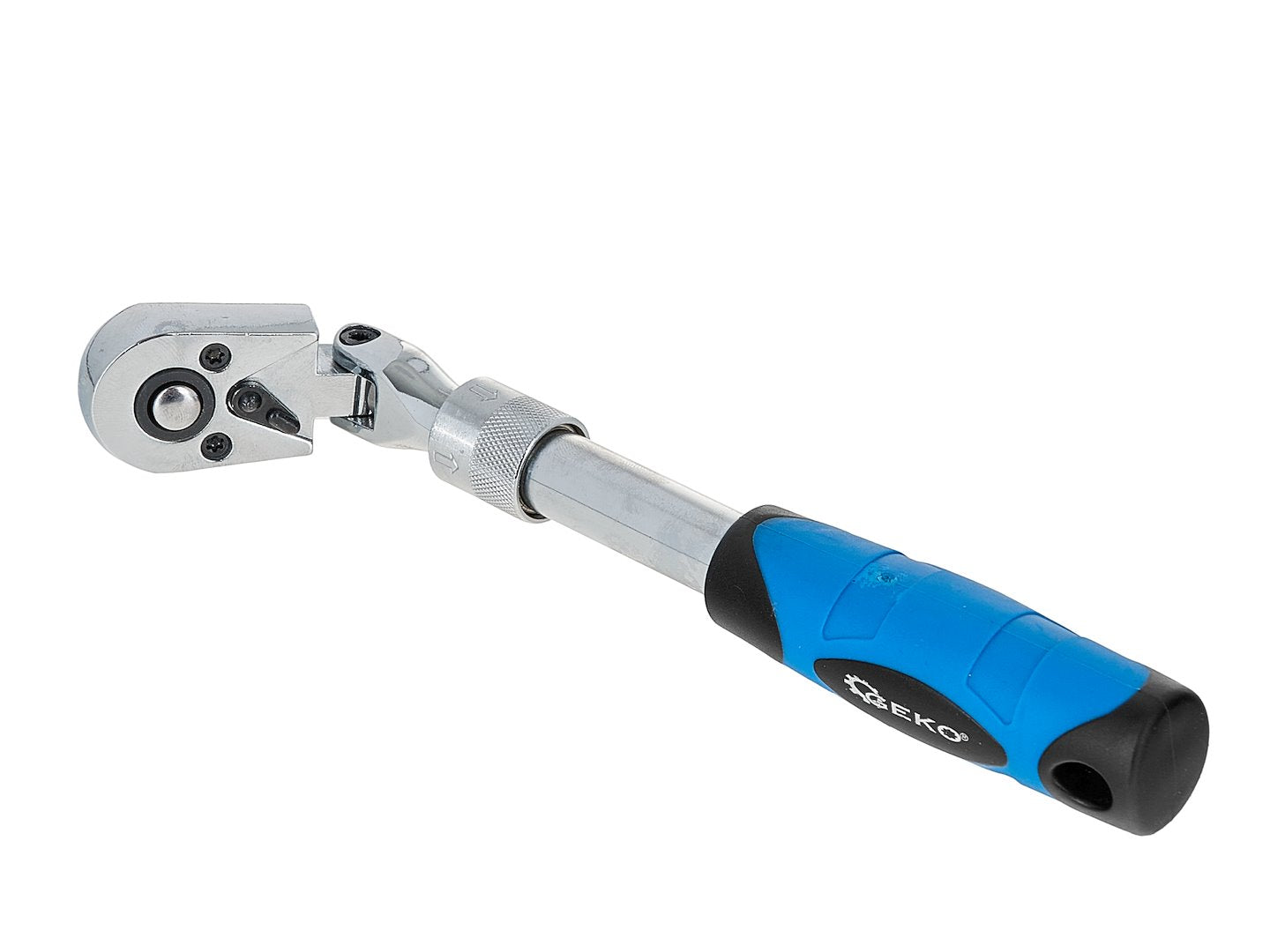 Cheie cu clichet cu cap flexibil si maner telescopic, 1 / 4", 210-278 mm, 72 T, Cr-V, Geko G10128