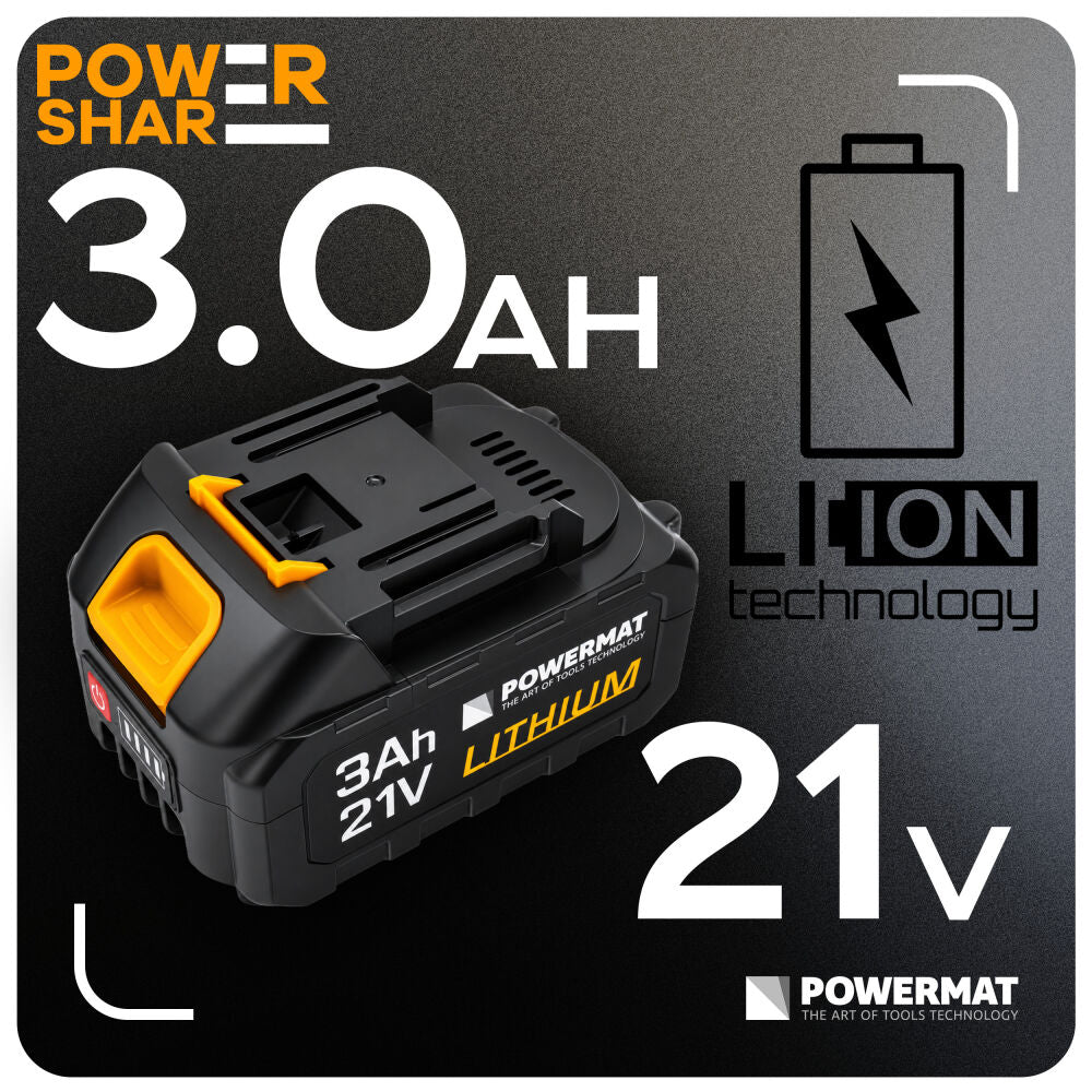 Acumulator pentru scule, 3 Ah, 21 V, Powermat PM-BT-BL-21V-3AH