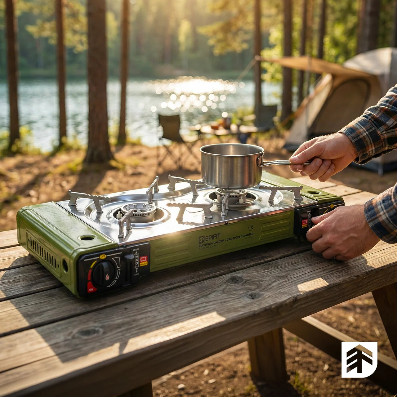 Aragaz de camping cu 2 arzatoare SPARK100 DOUBLE, verde, 2 x 2500 W, MalTec 114503