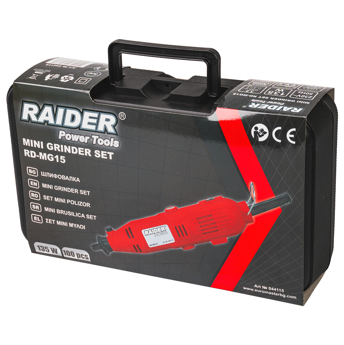 Set mini polizor drept cu 100 accesorii RD-MG15 135 W, viteza variabila, Raider 044115