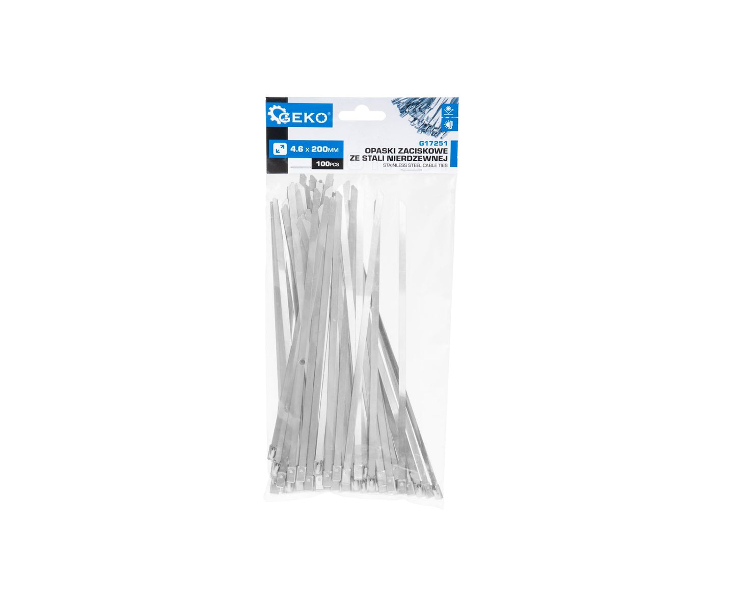 Set cleme din inox, 4,6x200mm, 100 bucati, Geko G17251