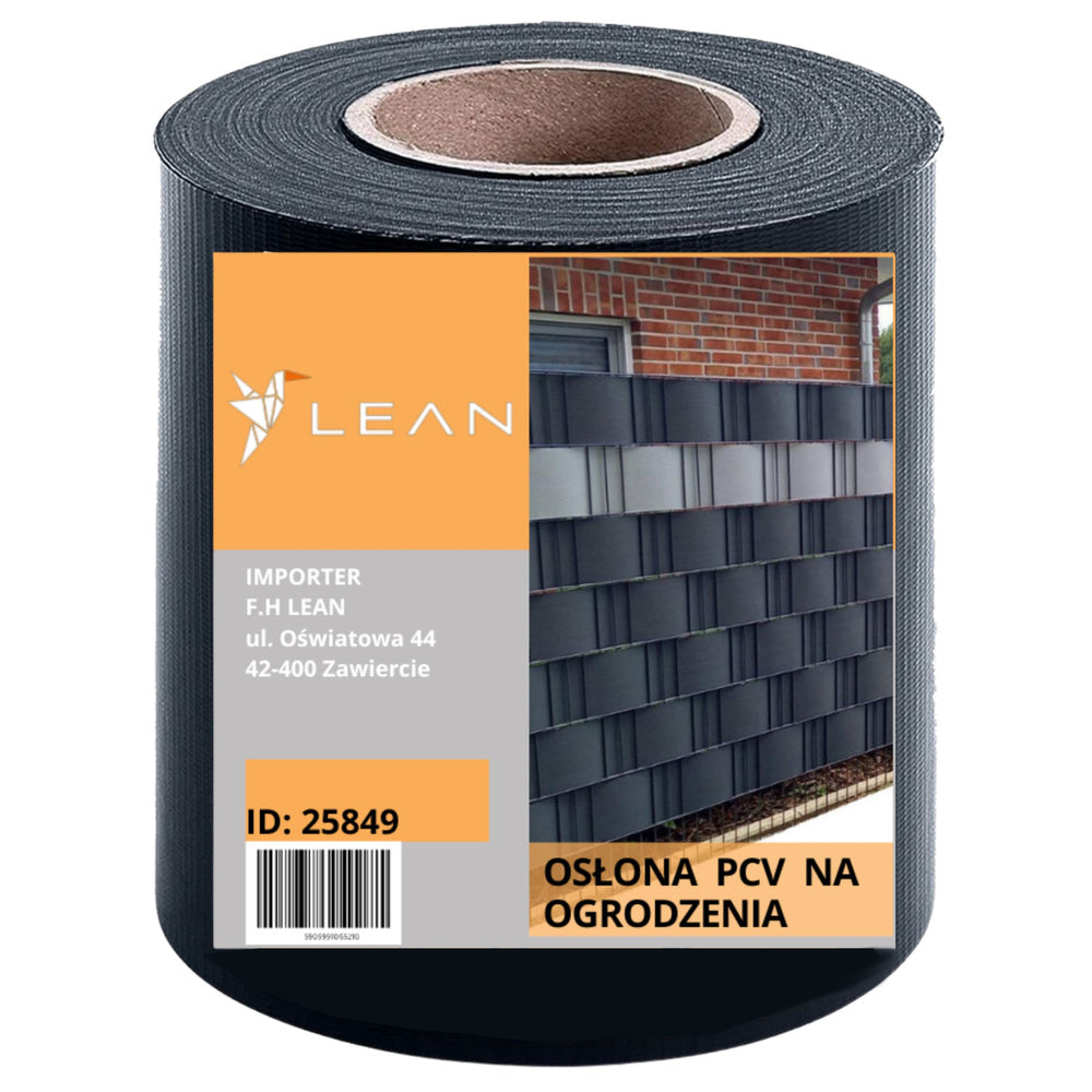 Banda adeziva de umbrire pentru gard cu protectie UV, 20 de cleme, gri inchis, 450 g/m², 19x35m, Lean 25849
