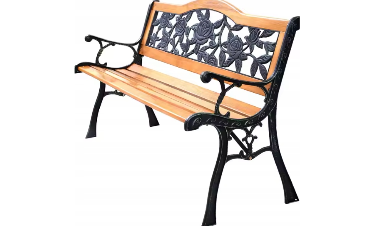 Banca de gradina din lemn cu spatar din metal, 73 x 125 cm, Lean 26570