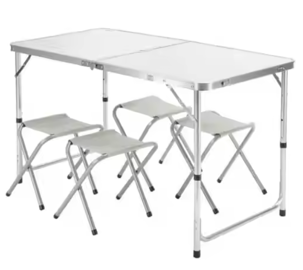 Set masa pliabila de camping cu 4 scaune, gri, 120 × 60 × 66 cm, Lean 26603