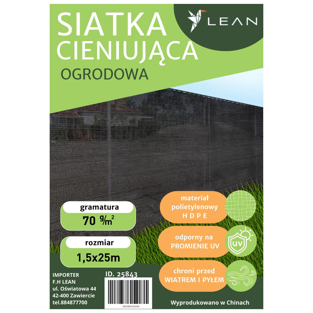 Plasa de umbrire pentru gard, 1.5 m, 25 m, 70g/m², Lean 25843
