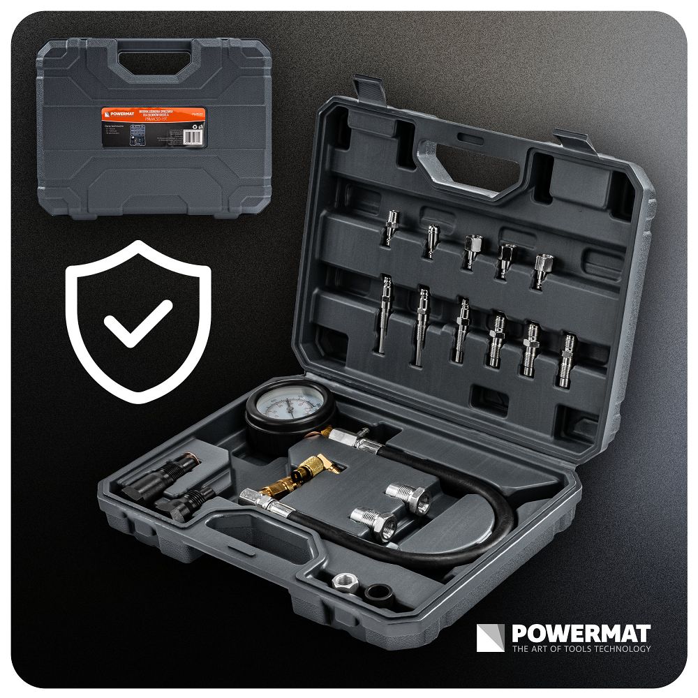 Kit manometru compresie motoare diesel PM-MCSD-19T, 19 piese, Powermat PM1523