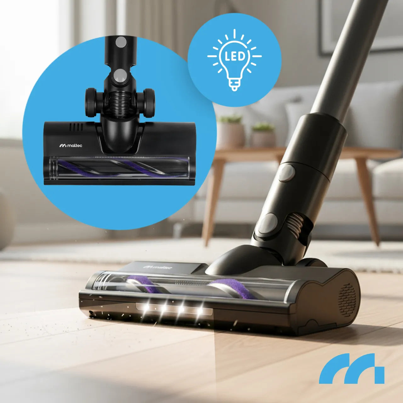 Aspirator vertical fara sac cu accesorii 3 in 1, perie electrica cu LED, 250 W, MalTec 113544