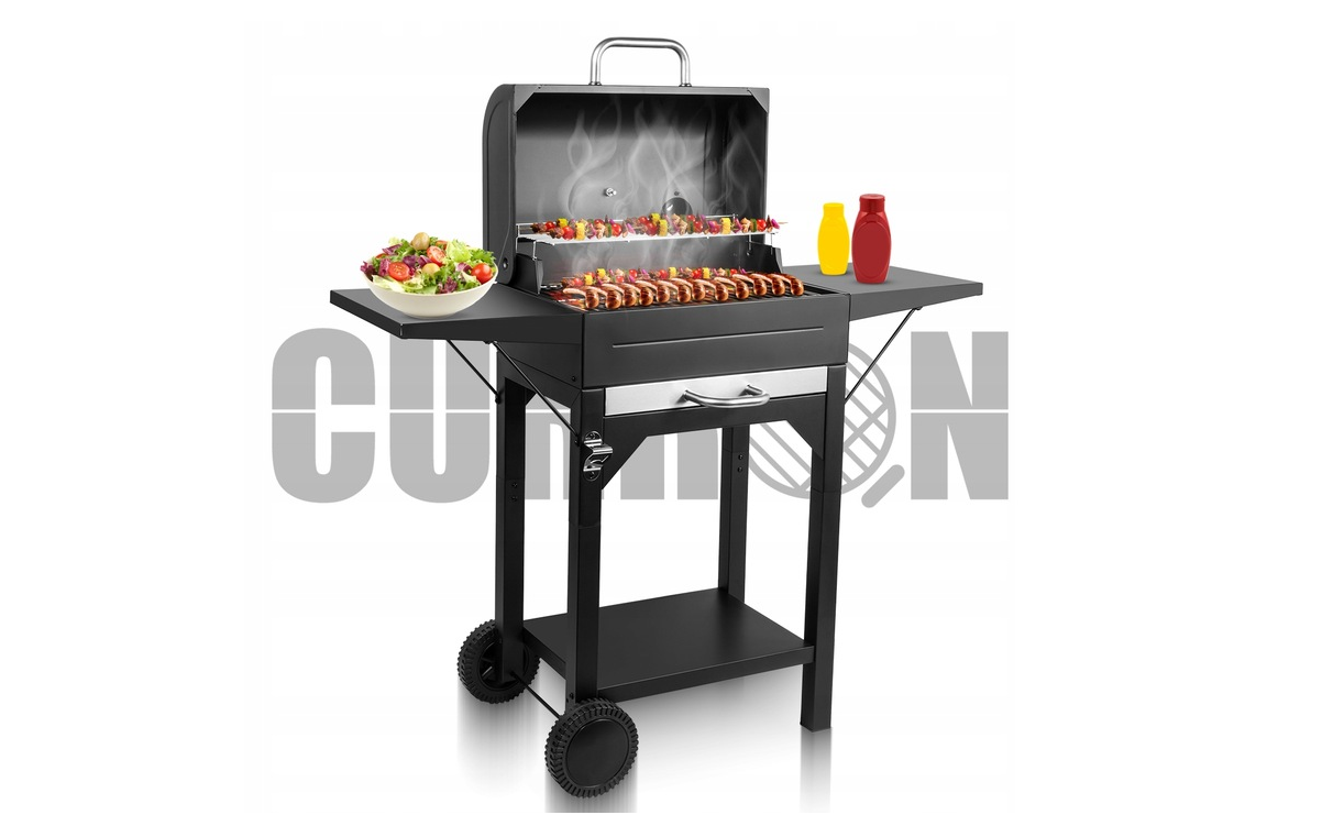 Gratar de gradina GM12000 cu capac, roti, termometru si cos de cenusa, Maltec 112425