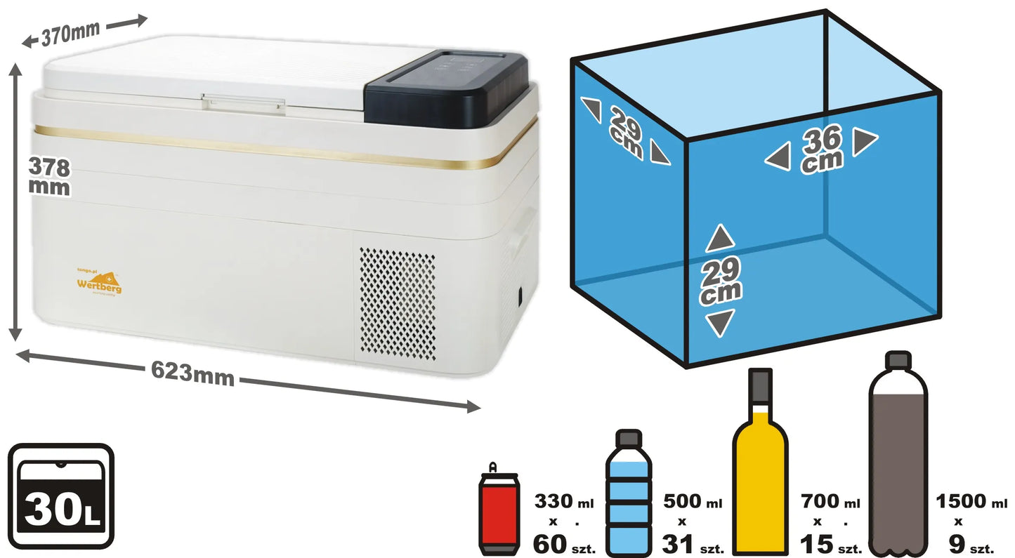 Frigider auto cu compresor 30 L Wertberg LT-4.30C BT, Bluetooth, Tuya Smart, 12V/24V/230V, Racire si Congelare -20°C, Harder HD1866