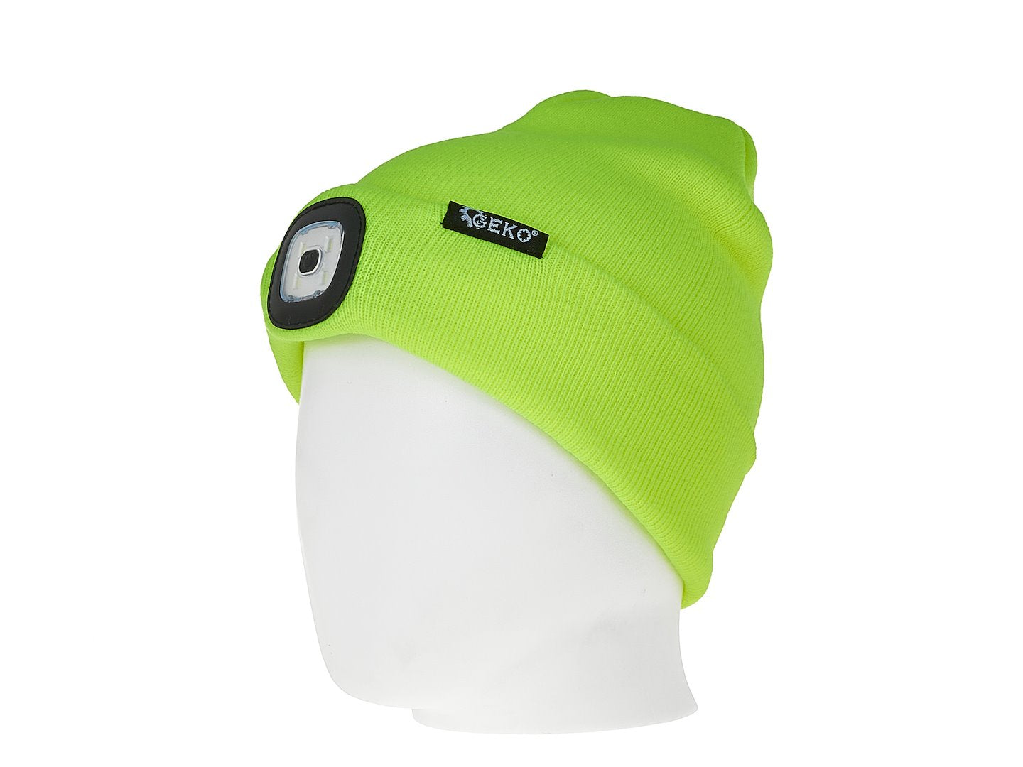 Caciula de iarna cu lanterna LED reincarcabila, verde neon, Geko G90409