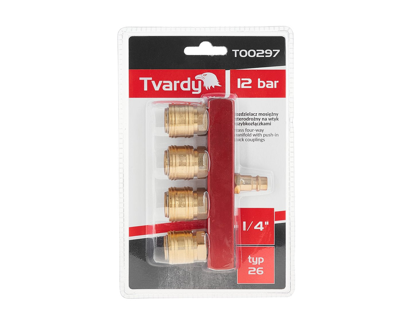 Racord cu 4 cai din alama 1 / 4", conectori rapizi, Tvardy T00297