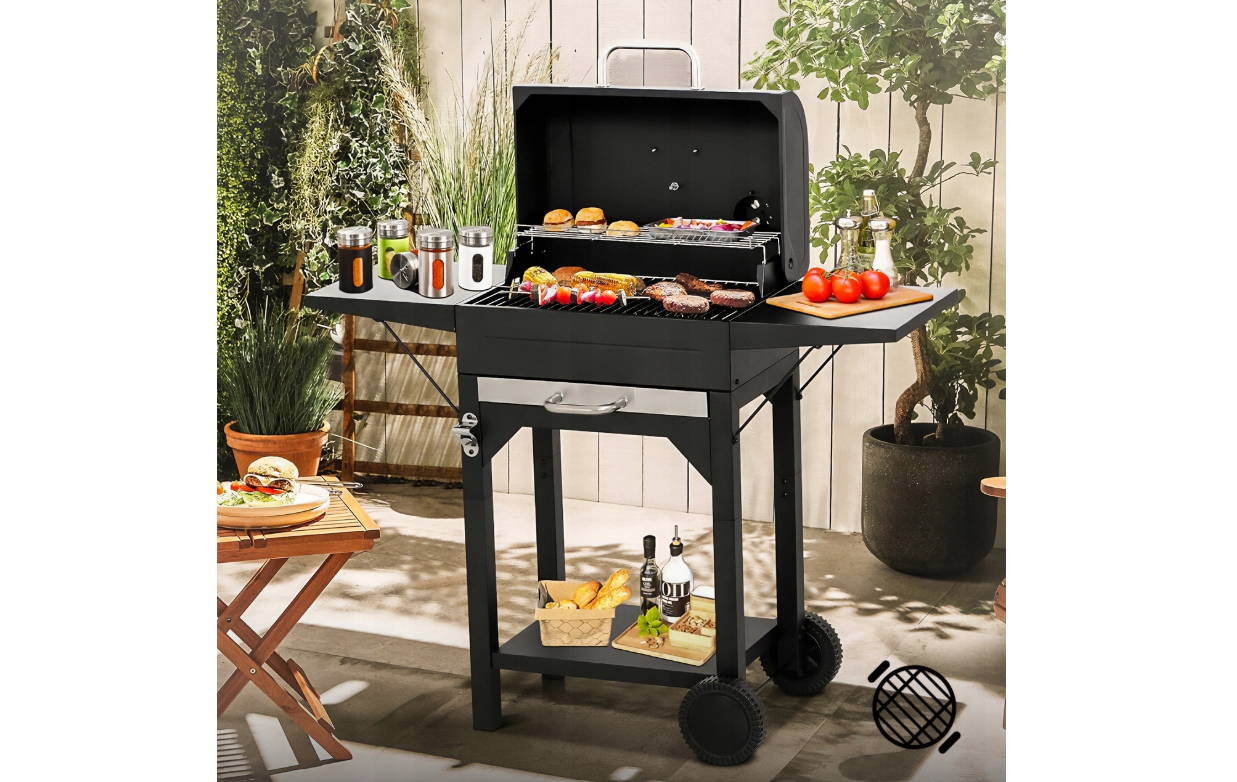 Gratar de gradina GM12000 cu capac, roti, termometru si cos de cenusa, Maltec 112425
