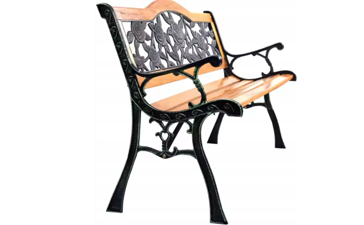 Banca de gradina din lemn cu spatar din metal, 73 x 125 cm, Lean 26570