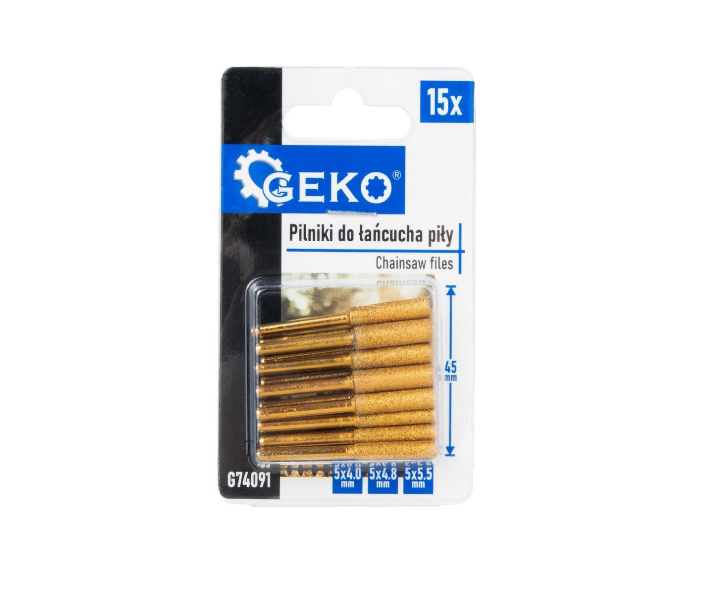 Set pile pentru ascutit lant fierastrau, 15 bucati, Geko G74091