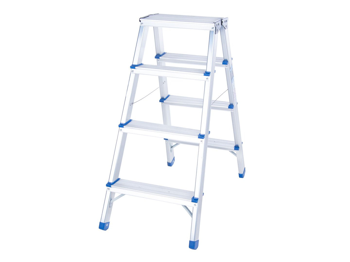 Scara dubla din aluminiu cu 4 trepte, inaltime de lucru 2.41 m, capacitate maxima 150 kg, Geko G02434