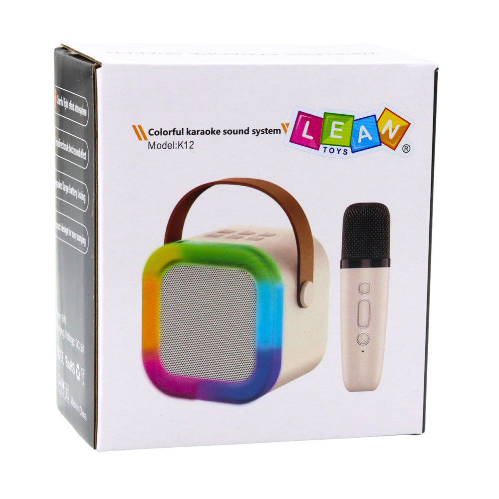 Set karaoke cu boxa si microfon wireless K12 RGB, bluetooth, bej, Lean 24547