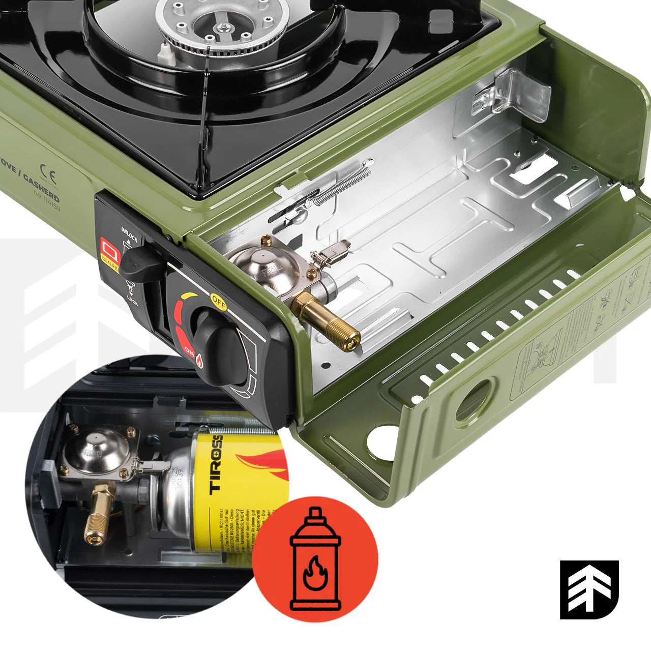 Aragaz pentru camping cu 1 arzator SPARK100, verde, MalTec 114159
