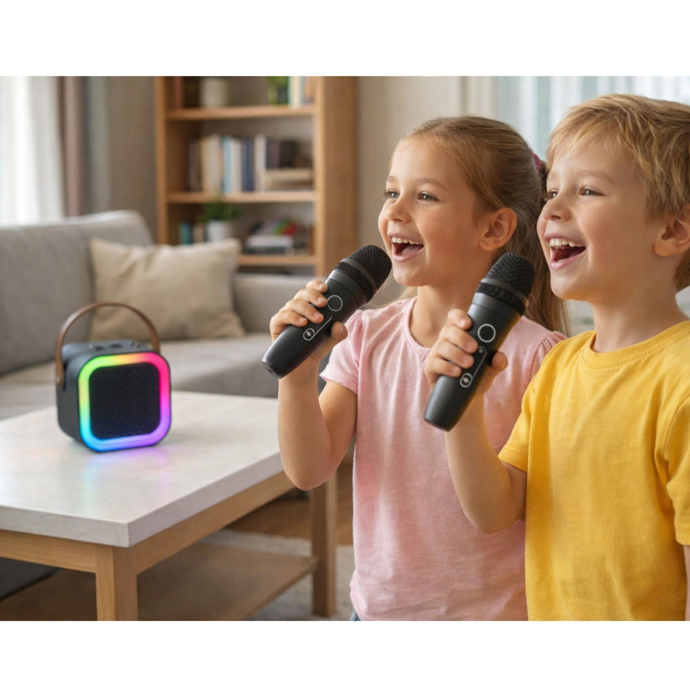 Set karaoke cu difuzor, 2 microfoane, lumini LED, Lean 25223
