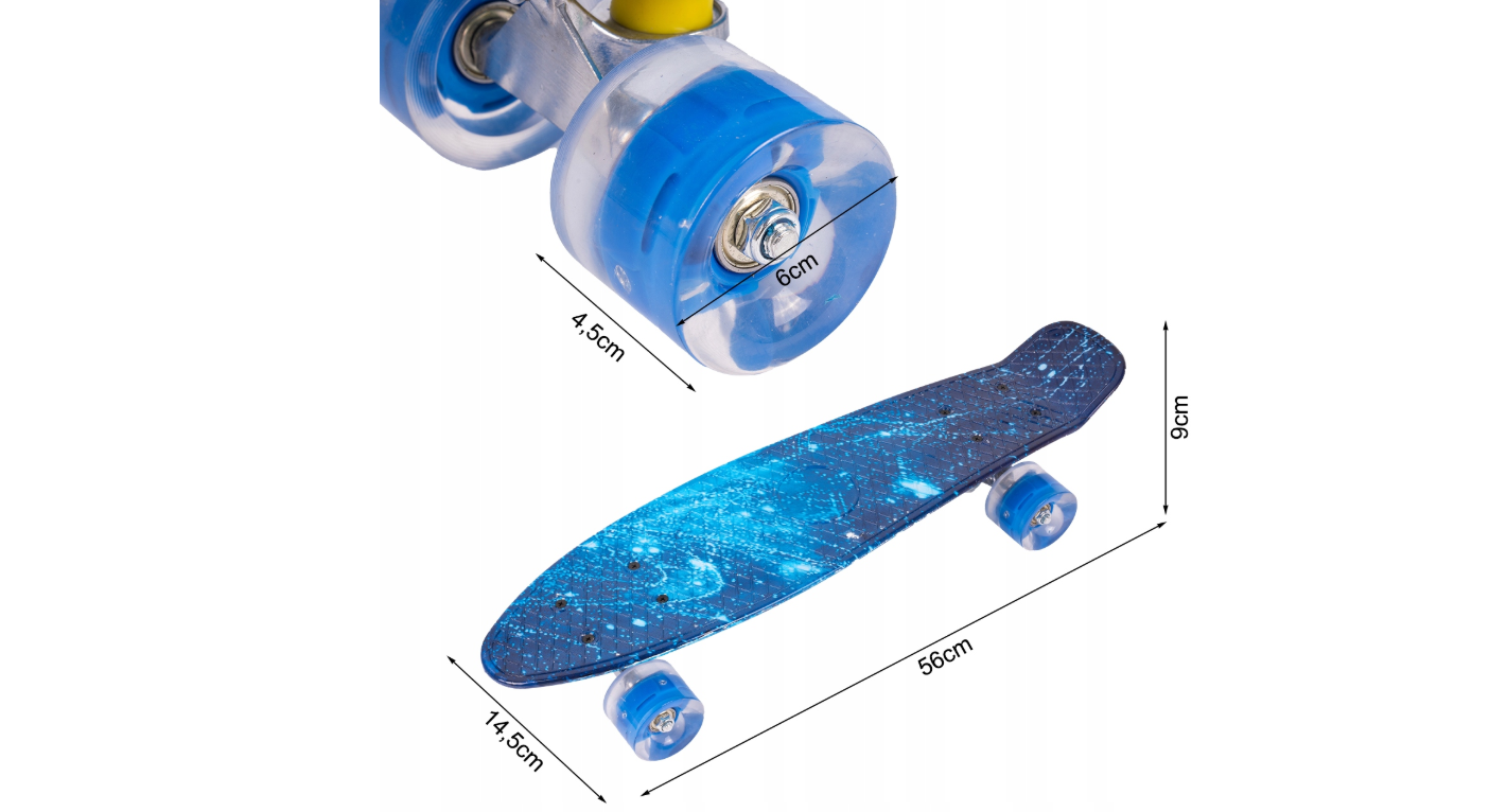 Skateboard cu LED-uri pentru copii Glowing Galaxy, 56 x 15 cm, MalPlay ML110911
