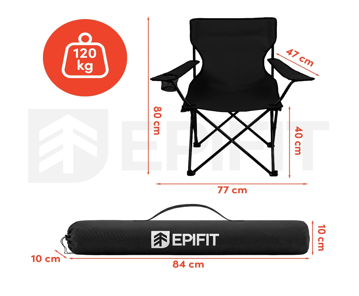Scaun pliabil pentru camping EpiFit GO100, negru, capacitate maxima 120 kg, MalTec 114248