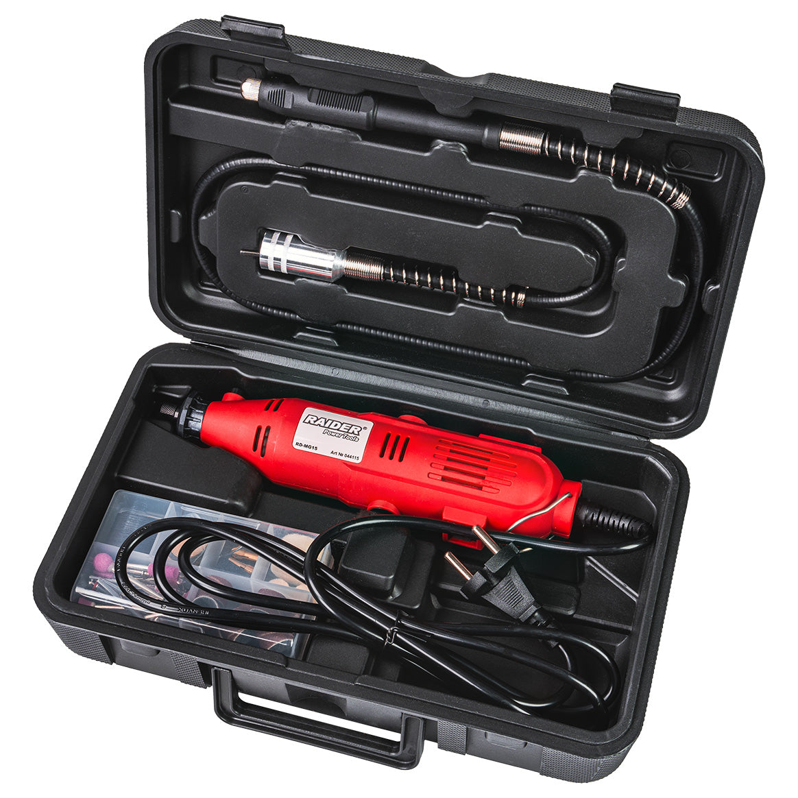 Set mini polizor drept cu 100 accesorii RD-MG15 135 W, viteza variabila, Raider 044115