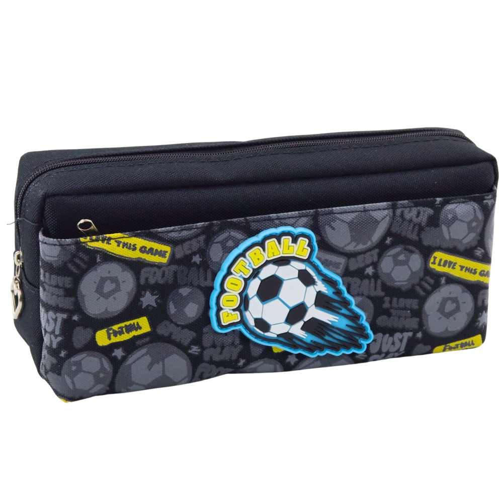 Penar scolar cu 2 compartimente, fotbal, negru, 21.5 x 9.5 x 6.5 cm, Lean 21986