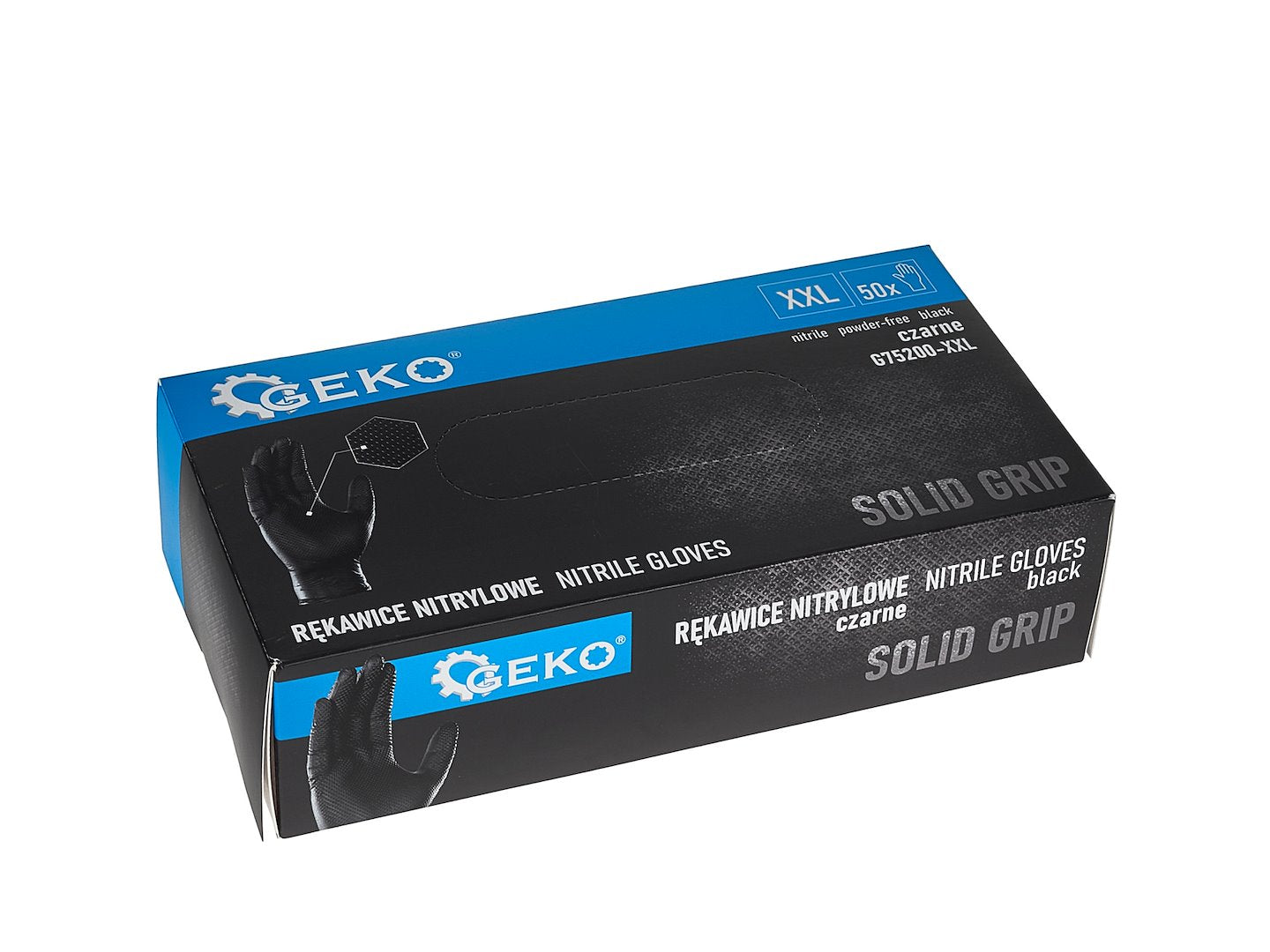Manusi de protectie din nitril Solid Grip, negru, marimea XXL, 50 bucati, Geko G75200-XXL