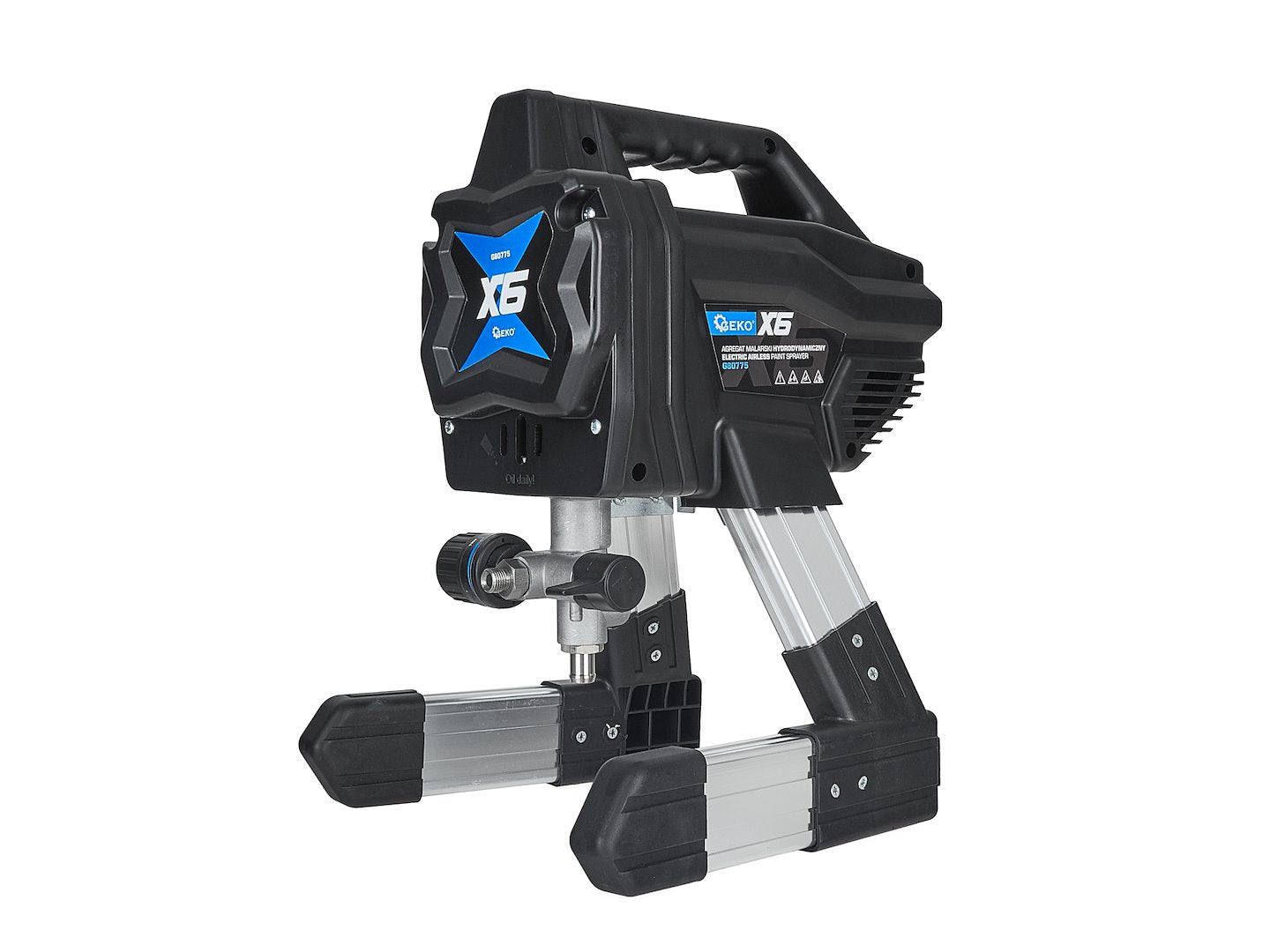 Agregat de vopsire hidrodinamic X6, 650 W, 200 bar, debit 1,4 l/min, cu pistol X-450 Si furtun de 7,5 m, Geko G80775