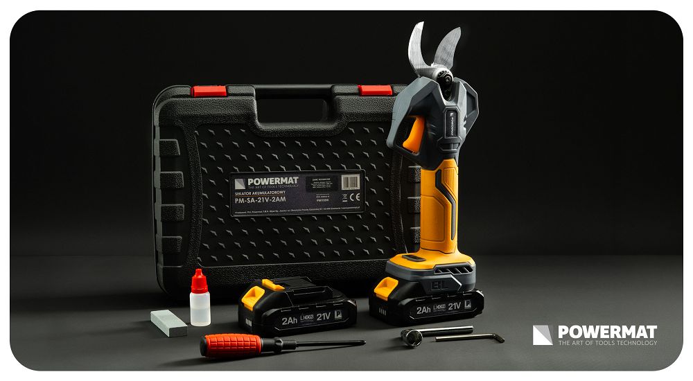 Foarfeca electrica cu acumulator pentru gradina PM-SA-21V-2AM, 30 mm, 1000 W, 2 x 21 V, afisaj LCD, Powermat PM1550