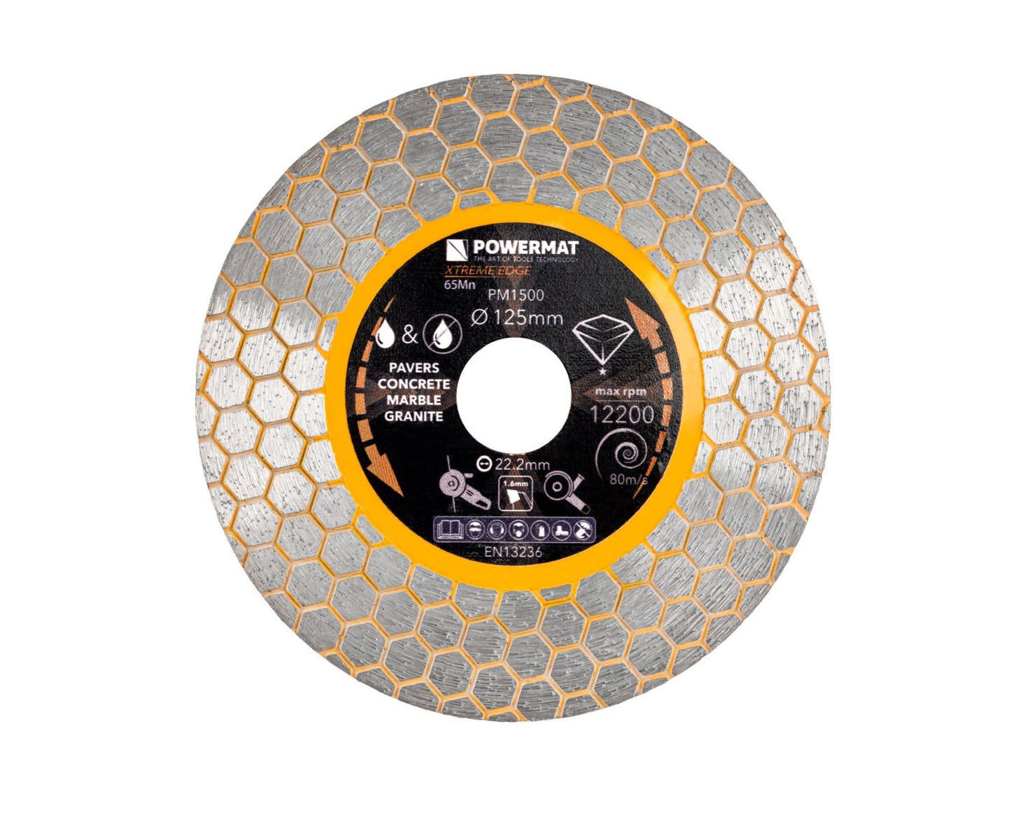Disc diamantat hexagonal pentru ceramica PM-TDCS-1256T, 125 mm, Powermat PM1500