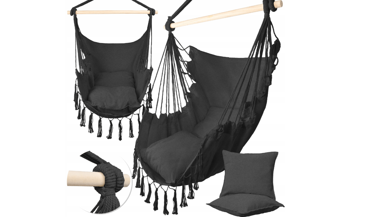 Balansoar suspendat cu perne, negru, 40 x 40 cm, MalTec 112864