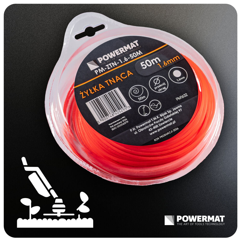 Fir rotund pentru motocoasa PM-ZTN-1.6-50M, 50 m, Powermat PM1632