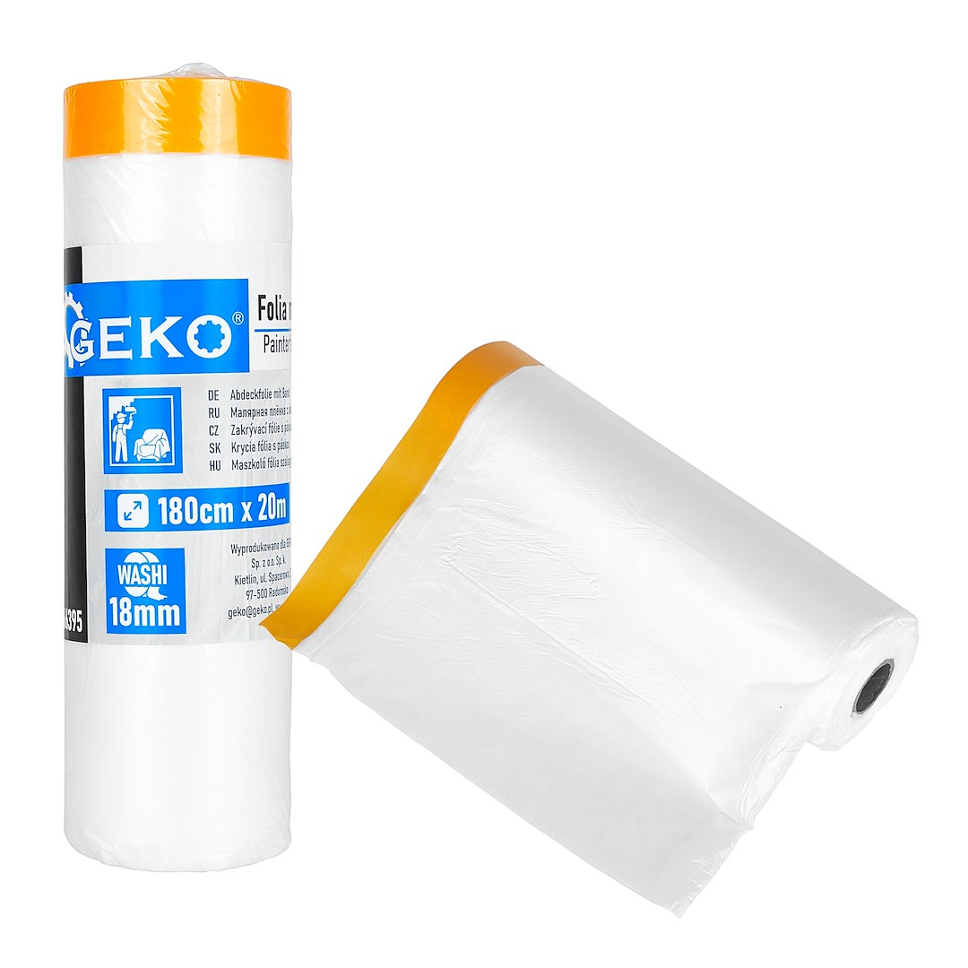 Folie de protectie pentru vopsit cu banda, 180 x 20 m / 18 mm, Geko G66395