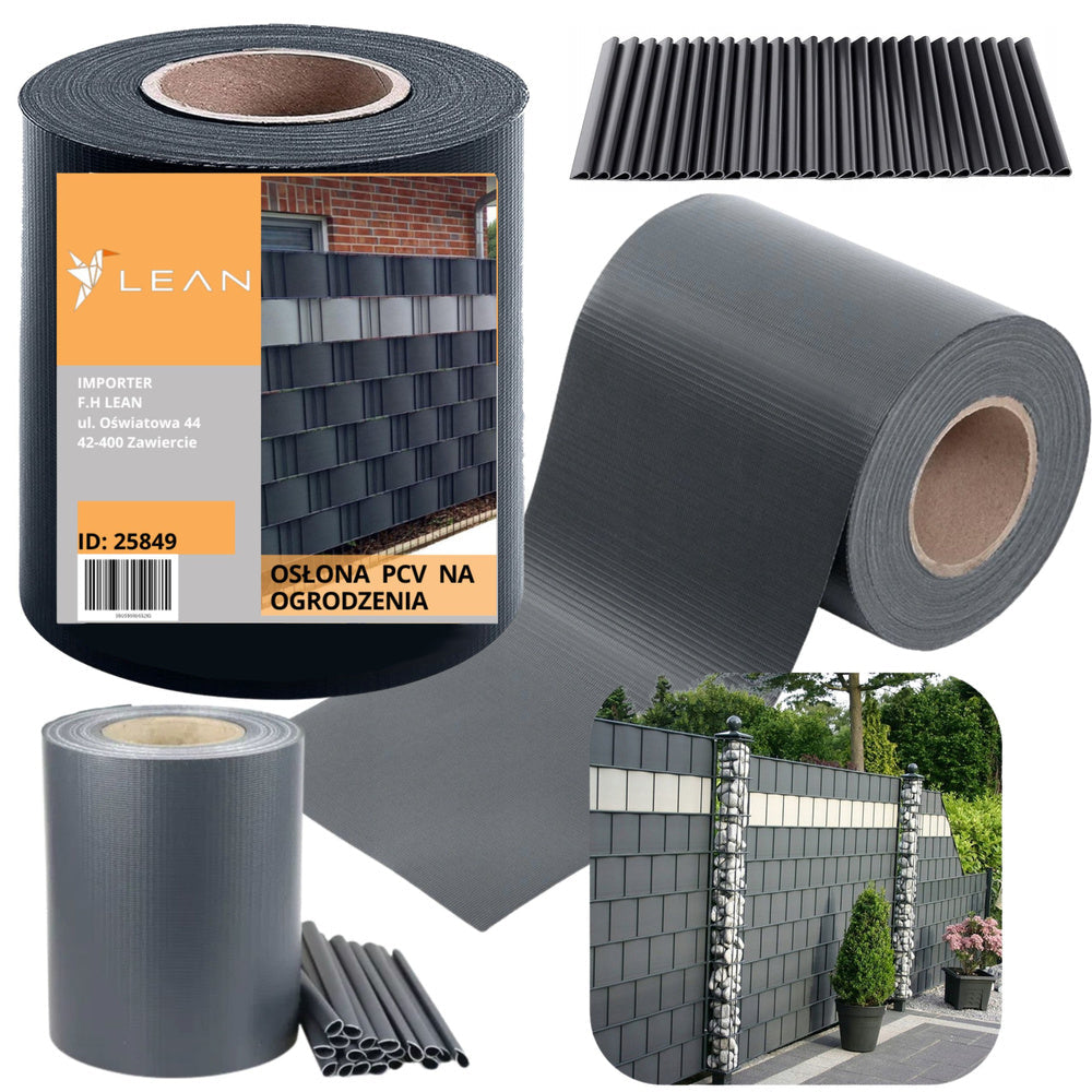 Banda adeziva de umbrire pentru gard cu protectie UV, 20 de cleme, gri inchis, 450 g/m², 19x35m, Lean 25849