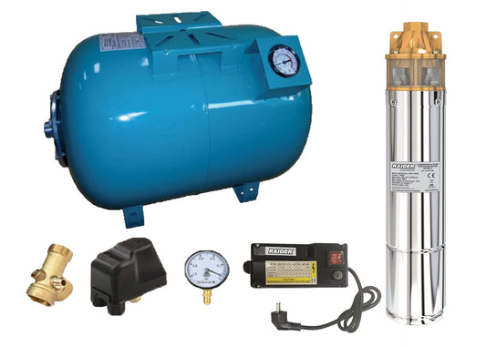 Kit complet sistem hidrofor, pompa submersibila Raider WP41/80, rezervor de 80 litri cu manometru, presostat, racord 5 cai, manometru, 070148/80M