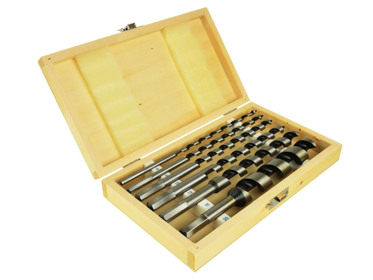 Set burghie elicoidale pentru lemn 6piese, 6-25/230mm, cutie lemn, GEKO G38120