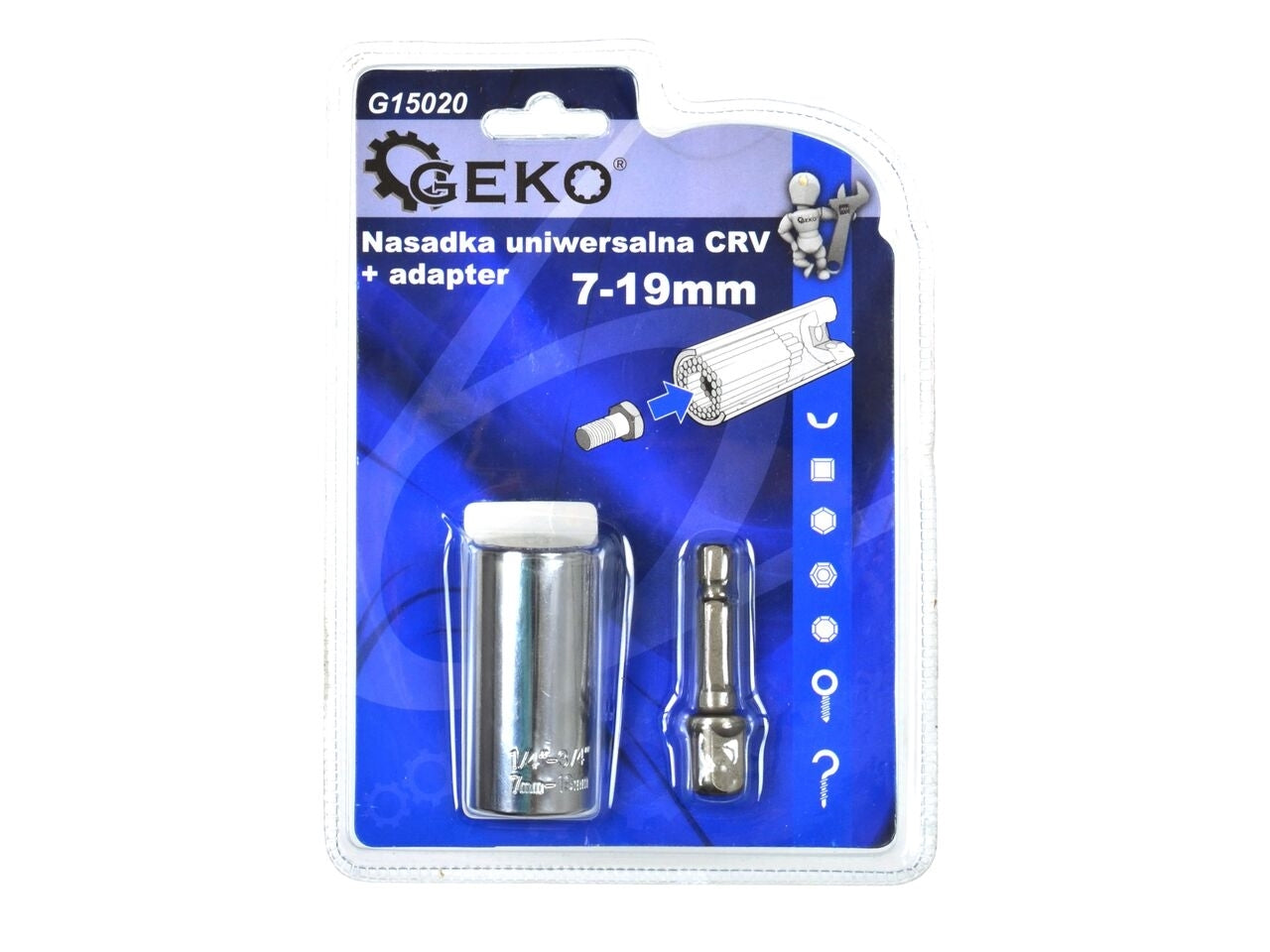 Cheie universala CRV 7-19mm + adaptor, Geko G15020