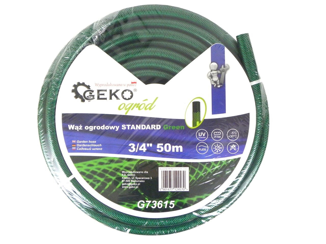 Kit irigare pentru gradina, 3/4 "50m, 3 straturi, GEKO STANDARD + accesorii 4 piese, 3/4", Geko Blue Line